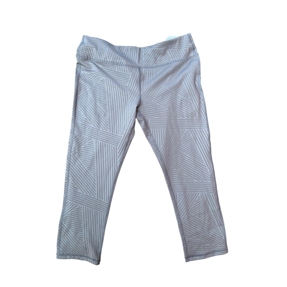 Marika Sport Womens Grey Geometric Striped Capri Leggings Size Large Athleisure